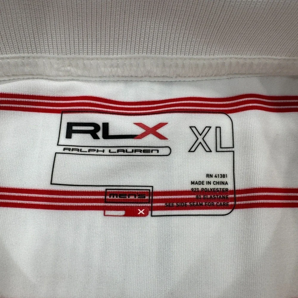 RLX Ralph Lauren Polo Shirt XL White Red‎ Stripe Nassau Country Club Golf Mens